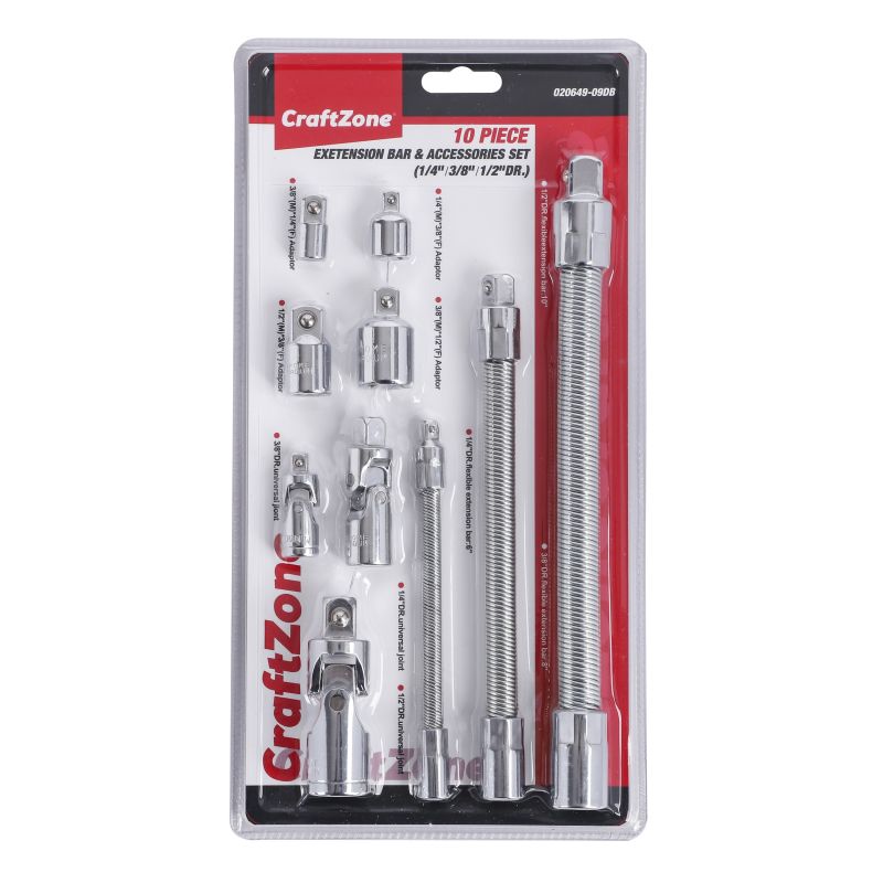 10PC EXETENSION BAR & ACCESSORIES SET (1/4&Prime;,3/8&Prime;,1/2&Prime;DR.)