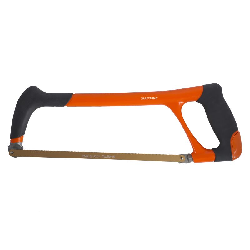 12″ PLASTIC SAW FRAME, TPI BI-MATERIAL BLADE, ADJUSTABLE-ANGLE DESIGN, 90-DEGREE STRAIGHT CUT AND 45-DEGREE FLUSH CUT