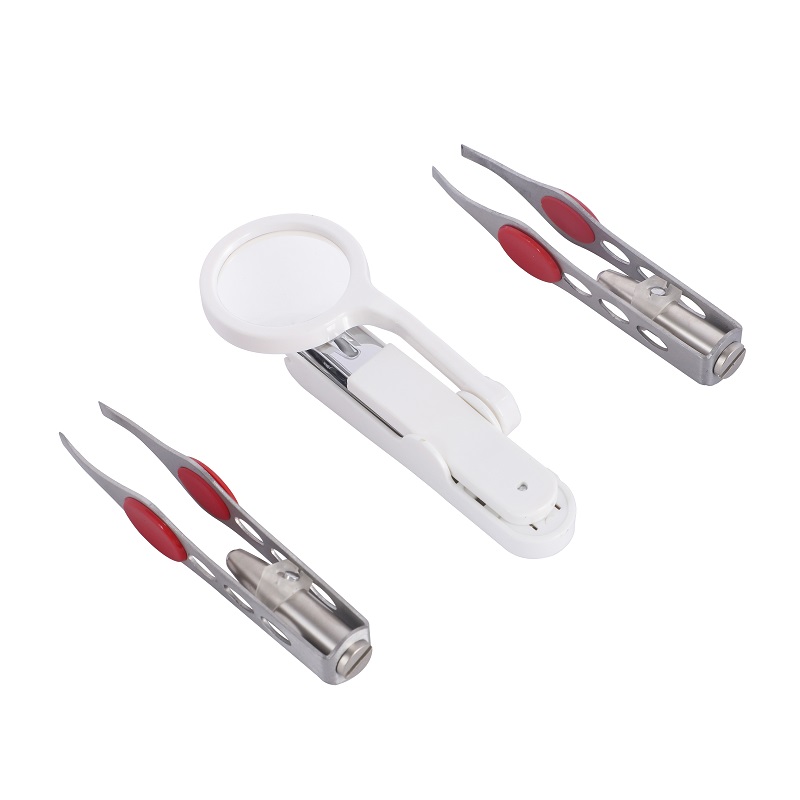 3PC LED LIGHTED PRECISION TWEEZERS AND PORTABLE LIGHTED MAGNIFIER
