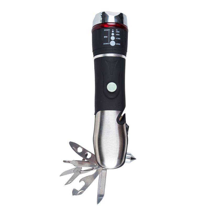 14-IN-1 MULTI-TOOL FLASHLIGHT, FOR EMERGENCY, CAMPING AND CARS, 3*AAA BATTERIES, KNIFE, SAFETY HAMMER, NUT WRENCH