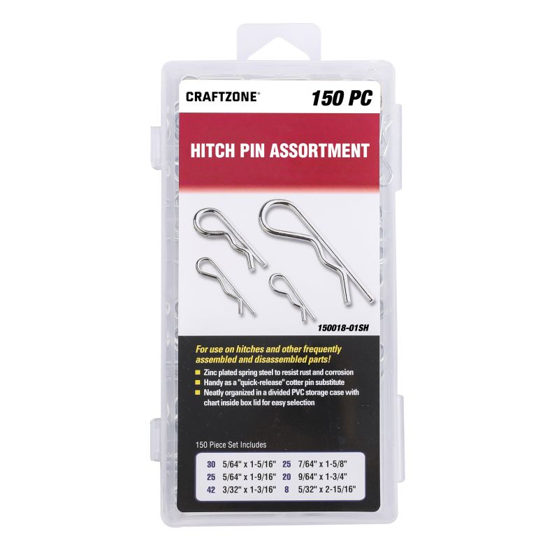 150PCS HITCH PIN ASSORTMENT, ZINC PLATED, R TYPE