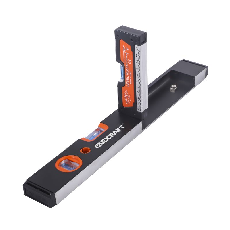 16-IN SPIRIT LEVEL WITH FOLDABLE 6&Prime; LEVEL, ALUMINUM ALLOY MAGNETIC RULER, 24-IN & 8-IN