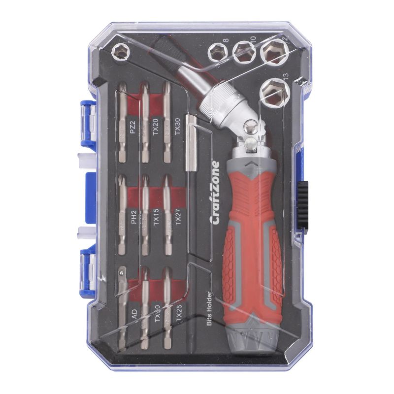 16PC RATCHET SCREWDRIVER AND SOCKET SET, 180 DEGREE FLEXIBLE ROTATION, QUICK RELEASE