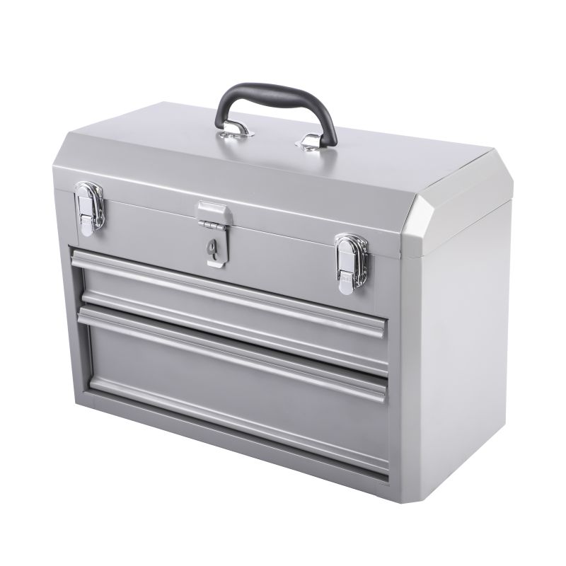 18&Prime; 2-DRAWERS TOOL BOX, GUN METAL GRAY, TOP DRAWER SIZE: 14.65&rdquo;*7.6&rdquo;*2.2&rdquo;;  BOTTOM DRAWER SIZE: 14.65&rdquo;*7.6&rdquo;*3.54&rdquo;