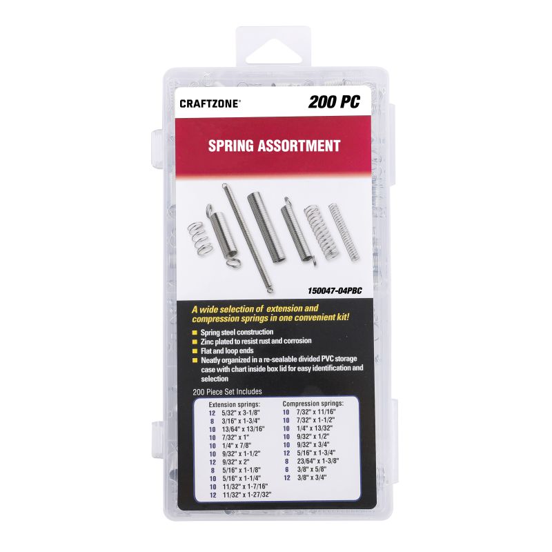 200PC SPRING ASSORTMENT, ZINC PLATED