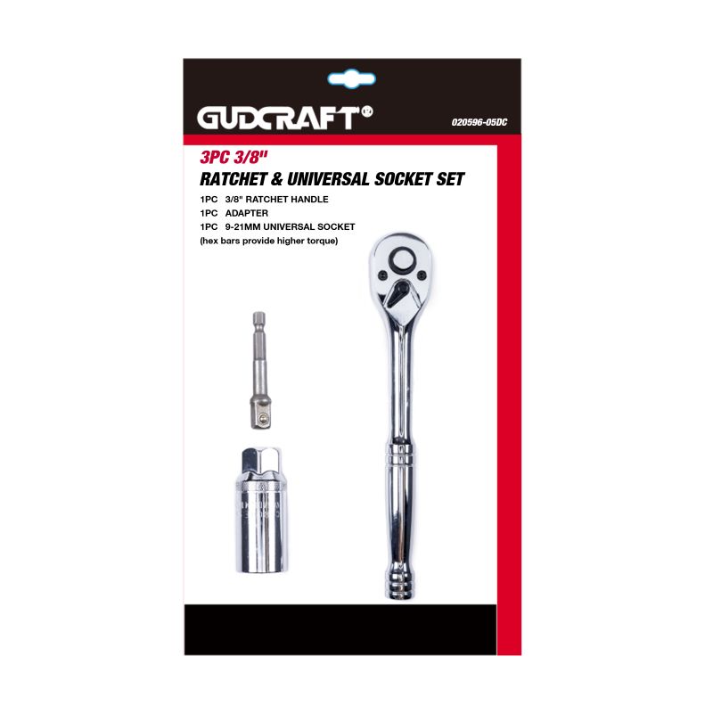 3PC 3/8″ RATCHET & UNIVERSAL SOCKET SET,CR-V,SUITABLE FOR ALL TYPES OF NUT BOLT
