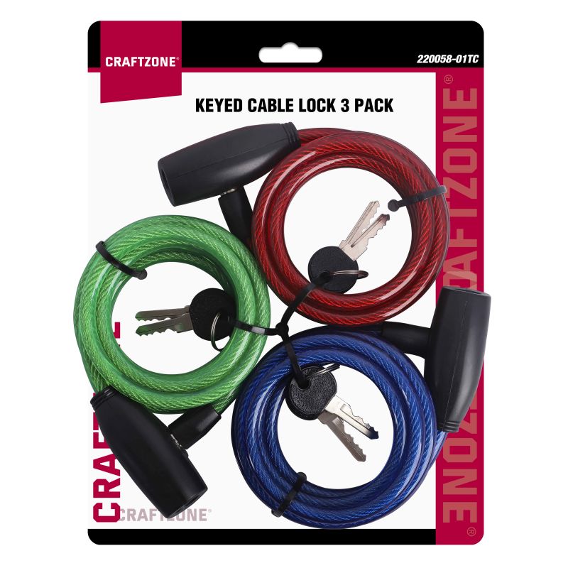 3PC 6FT KEYED CABLE LOCK, 5/16&Prime; DIAMETER