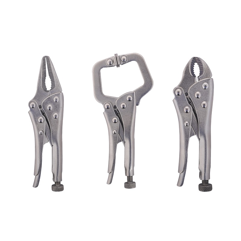 3PC MINI LOCKING PLIERS SET, CURVE JAW, C-CLAMP, LONGNOSE