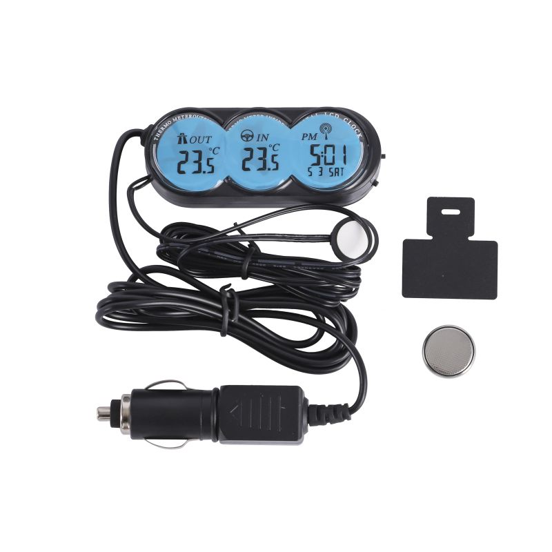 CAR TEMPERATURE CALENDAR CLOCK, WITH CLOCK, ALARM, SNOOZE, TEMPERATURE, DATA FUNCTION, BATTERY: CR2032