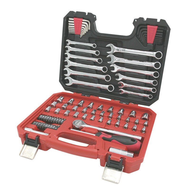 MECHANICS TOOL SET SERIES, W/ BLOW-MOLDED CASE IN BLACK/RED