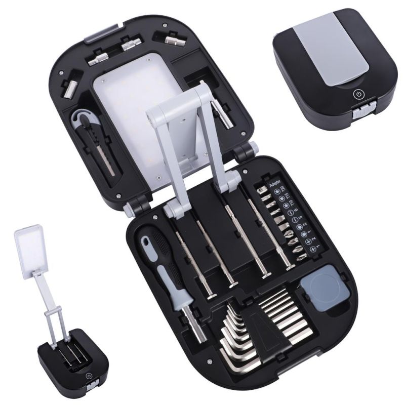 WORK LIGHT WITH 30PC TOOL KIT, BATTERY NOT INCLUDE, HOUSEHOLD TOOL SET